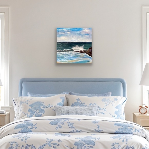 “Splashing Waves" Blue and White Ocean Wave Painting by mac Size 20 X 20 - Picture 2 of 4